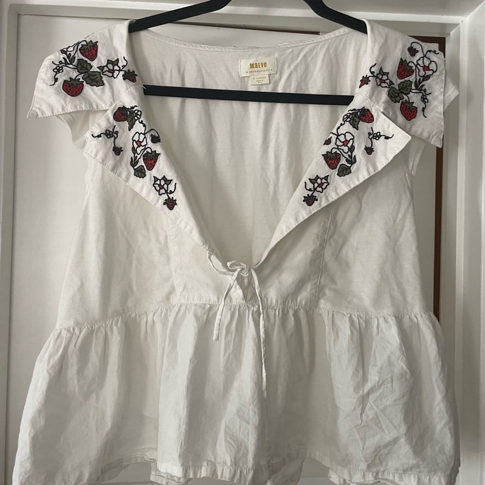 Anthropologie Maeve Embroidered Baby-Doll Blouse